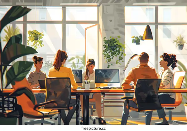 Team of Young Professionals Working in a Modern Office