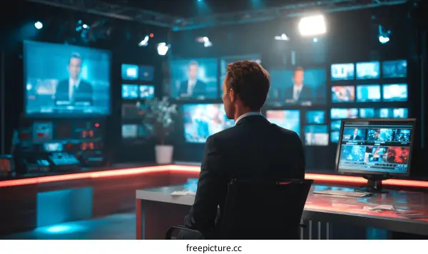 Modern Broadcast Studio with News Anchor