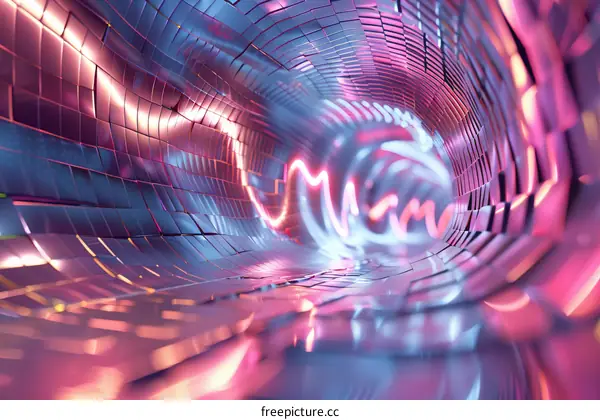 Pink and Purple Glowing Neon Lights in Futuristic Tunnel