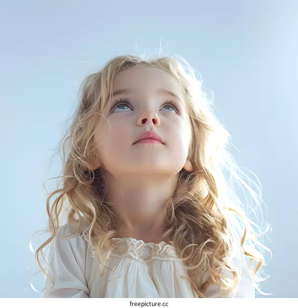 Little girl looking up at the sky with wonder