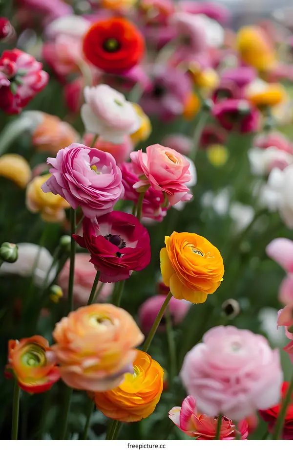 Colorful Ranunculus Flowers Blooming in Garden