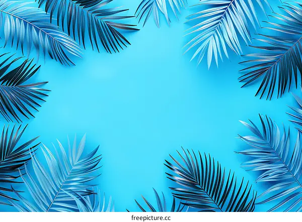 Tropical Palm Leaves on Blue Background