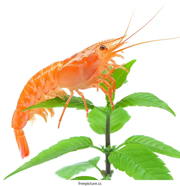 Orange Shrimp on Green Leaves