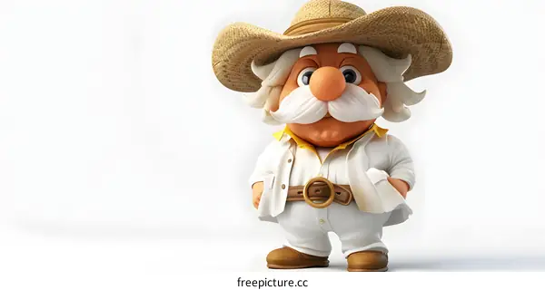 3D Cartoon Character With Straw Hat and White Suit