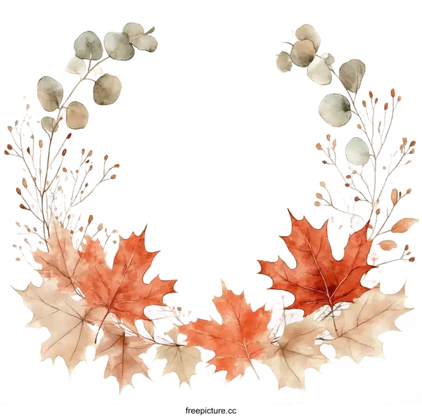 [Transparent Background PNG]Autumn Watercolor Floral Wreath