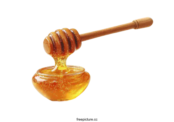 [Transparent Background PNG]Honey Dripping from Wooden Honey Dipper