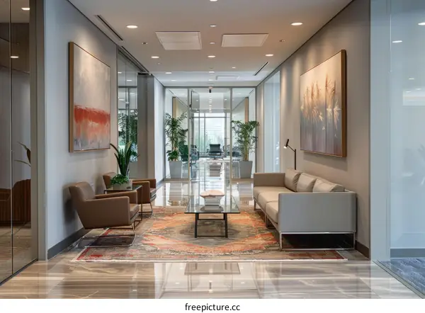 Office Lobby Interior Design With Modern Furniture And Abstract Art