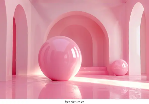 Pink Minimal Abstract Interior Room with Bubbles