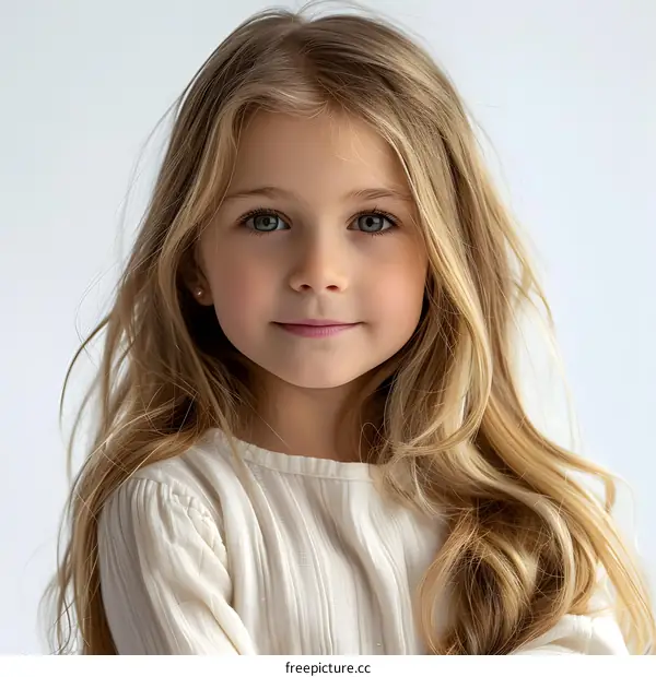 Portrait of a Young Girl with Long Blonde Hair