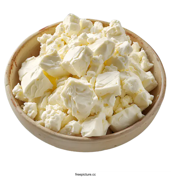 [Transparent Background PNG]Cubes of soft cheese in ceramic bowl