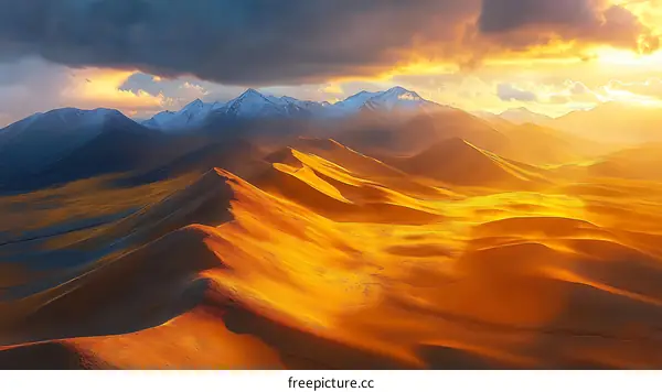 Golden Desert Mountains Sunrise Panorama