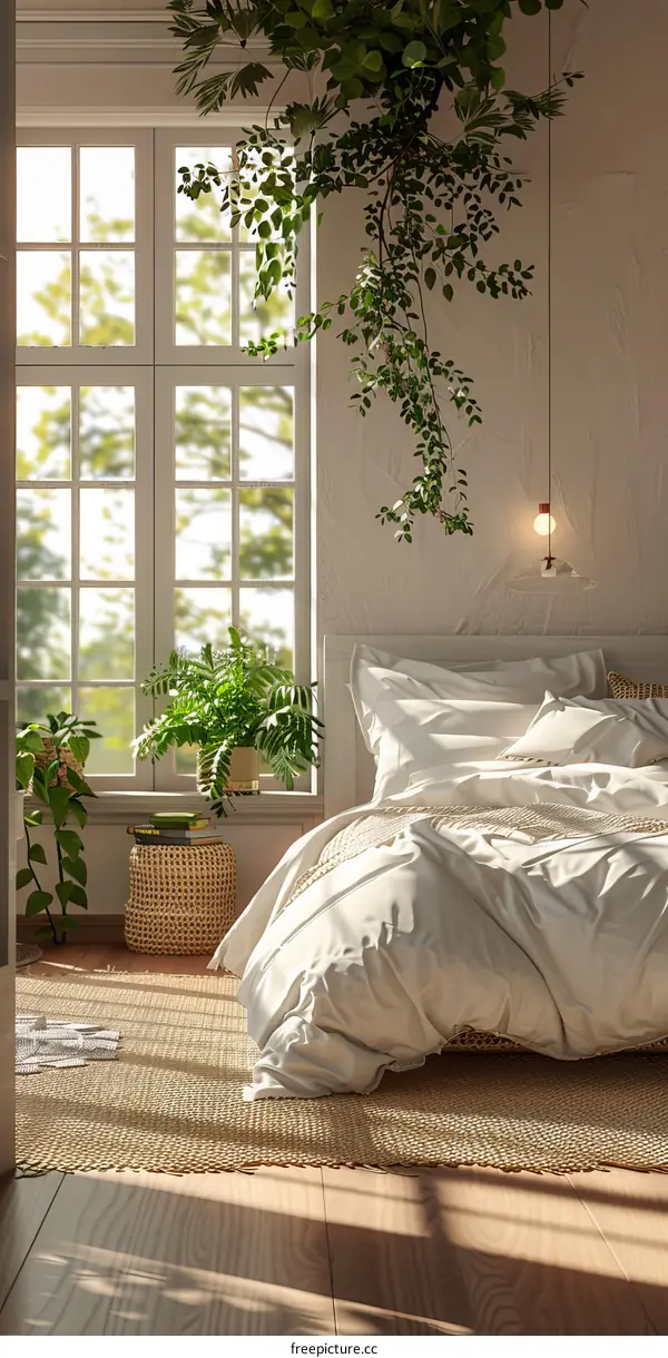 Cozy Bedroom Interior Design with Sunlight and Plants