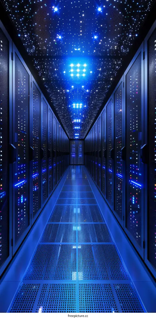 Blue Light Emitting Diodes In Server Room