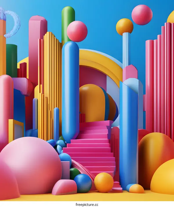 Abstract Colorful 3D Geometric Shapes Background