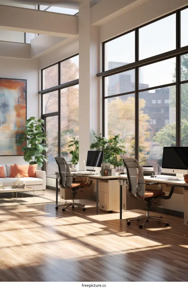 Modern Office Two Workstations by Windows