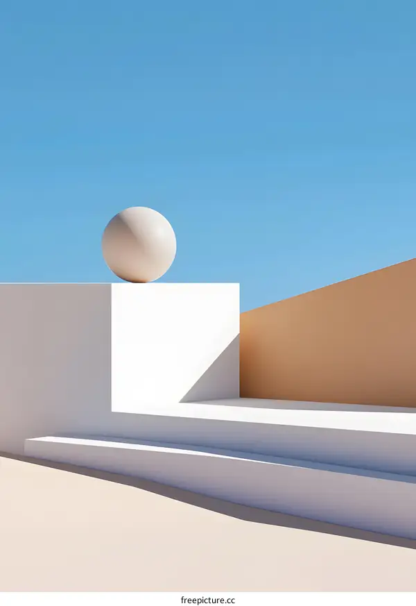 Abstract Minimalist 3D Rendering of a White Sphere on a White Platform