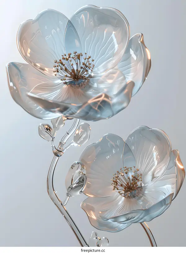 Glass Flowers on a Blue Background