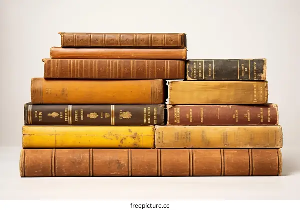 Antique Leather-Bound Books Stacked