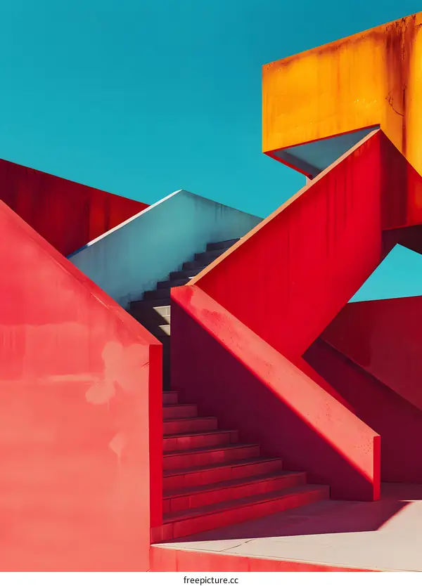 Abstract Red And Blue Stairs Architecture