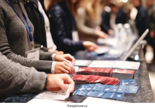 Conference Registration Desk with Attendees