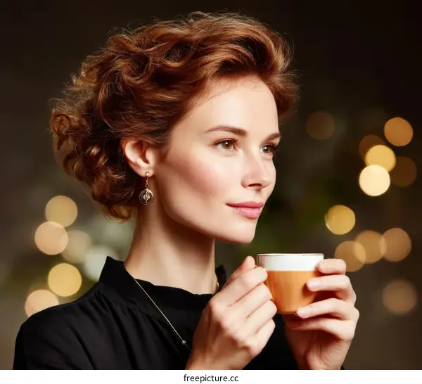 Elegant Woman Enjoying a Coffee in a Cozy Atmosphere
