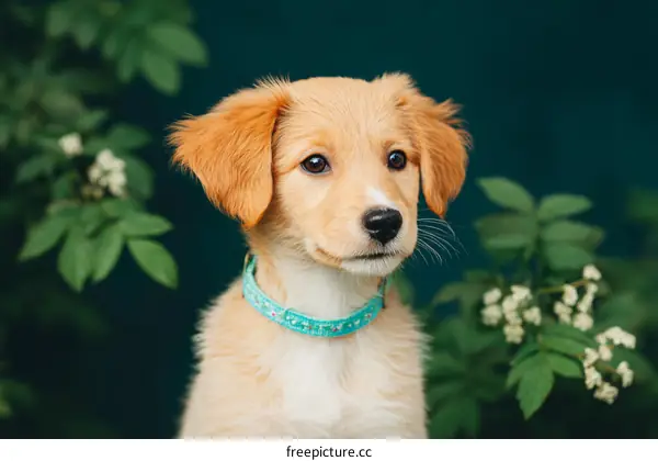 Adorable Puppy Portrait with Teal Collar