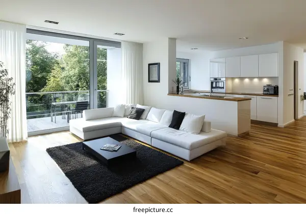 Modern Open-Plan Living Area with Kitchen