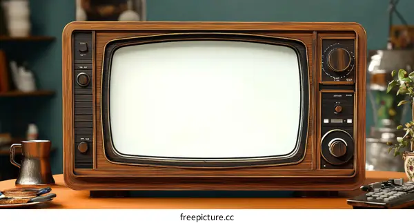 Vintage Retro Wooden Television on Table