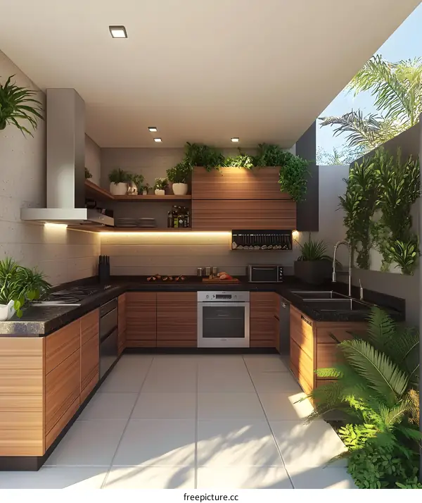 Modern Kitchen Design With Outdoor Garden View