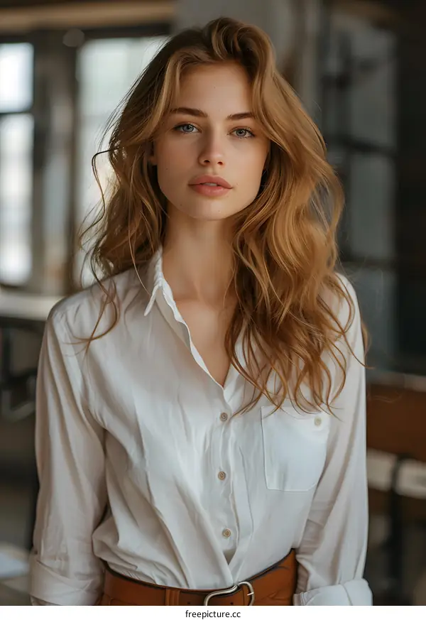 portrait of a beautiful young woman in a white blouse