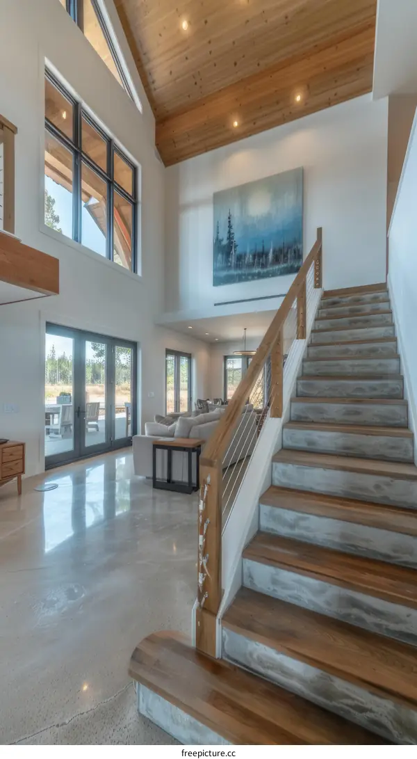 Modern Staircase with Wood Treads and Metal Balusters