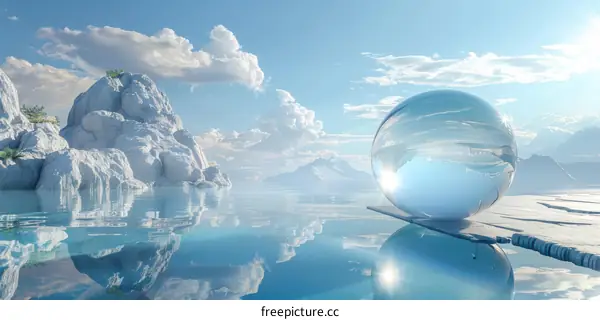 Mesmerizing Mystic Crystal Ball Hovers Over a Serene Fantasy Landscape