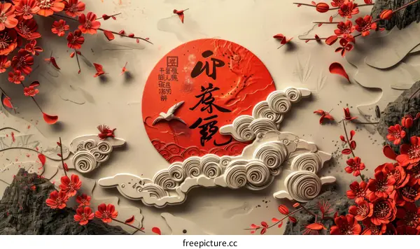red paper cut style illustration of a chinese new year theme