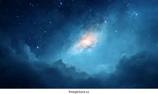 Starry Night Sky Above Mountainous Cloudscape