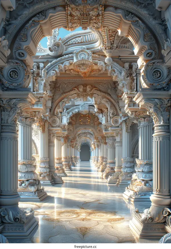 Ornate Marble Temple Interior: Pillars, Arches, and Dome
