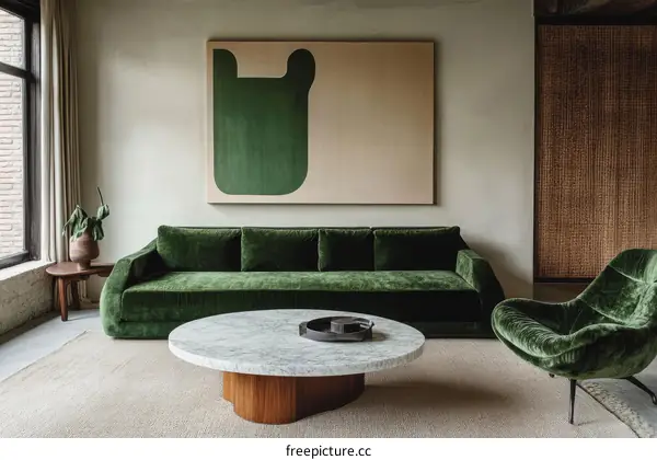 Modern Green Velvet Sofa Living Room Design