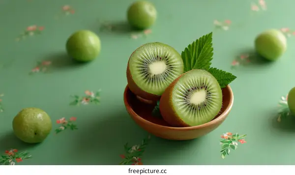 Fresh Kiwi Slices on a Light Green Background