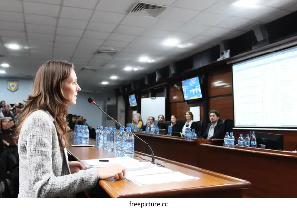 Business Conference Presentation by Caucasian Woman