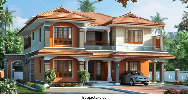 Modern South Indian House Exterior Design Illustration