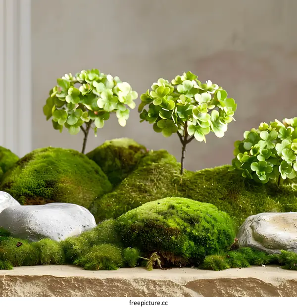 Green Moss and Miniature Trees Landscape