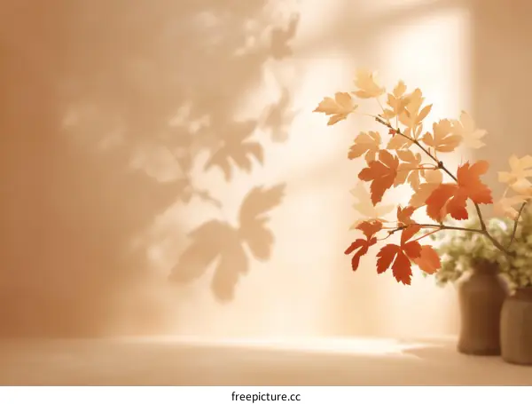 Autumn Leaves Shadows on Beige Background
