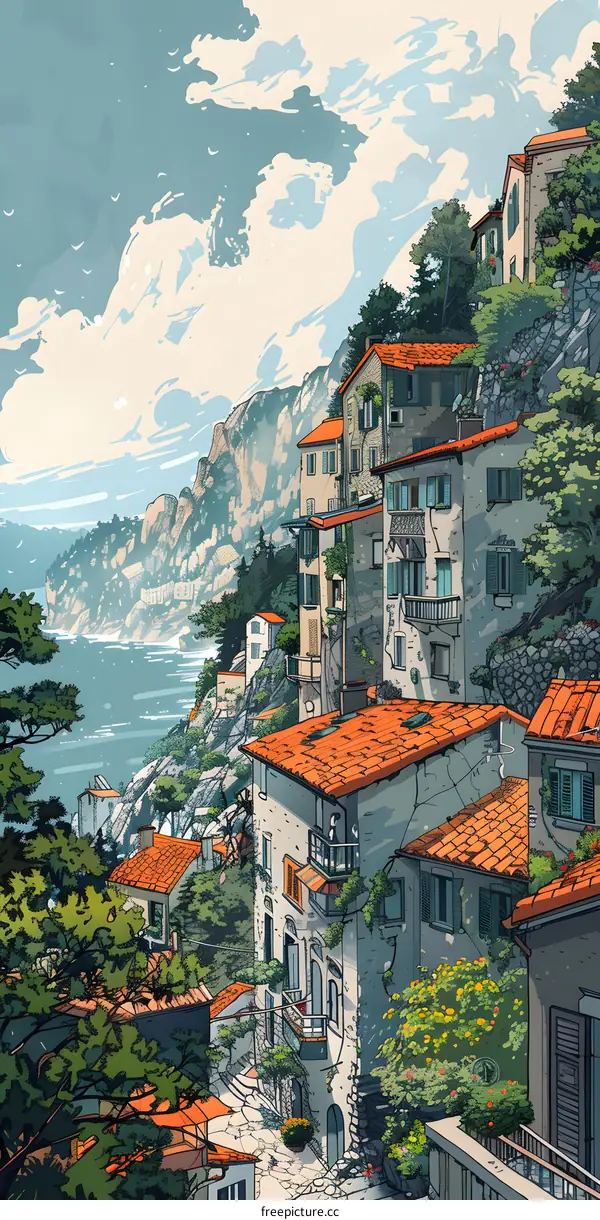 houses on a cliff overlooking the mediterranean sea