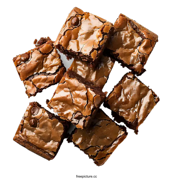 [Transparent Background PNG]Top view of a stack of chocolate brownies