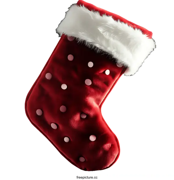 [Transparent Background PNG]Red Christmas Stocking with Pink Polka Dots