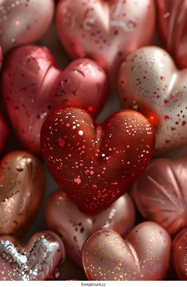 Red heart-shaped candies with polka dots