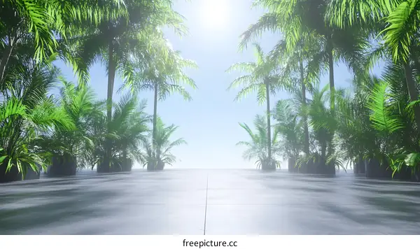 Tropical Palm Trees and Empty Concrete Floor