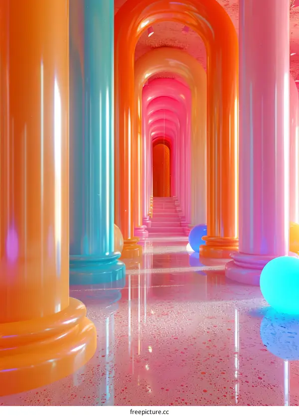 Colorful Archway Corridor  Abstract  Modern