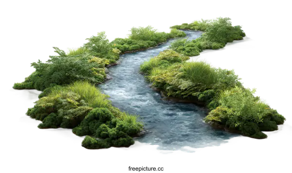 [Transparent Background PNG]A Miniature River with Lush Vegetation