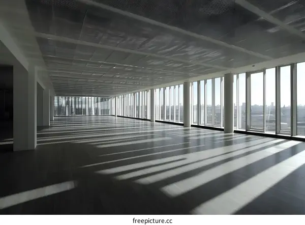 Modern Office Interior with Floor to Ceiling Windows and City View