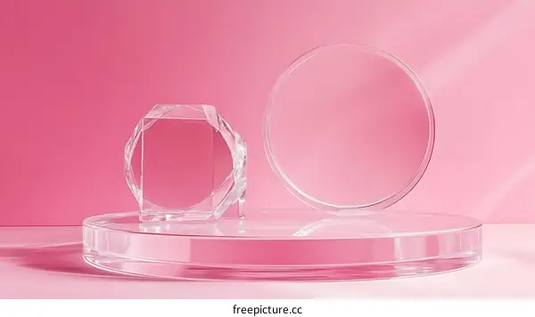 Transparent Geometric Shapes on Pink Background